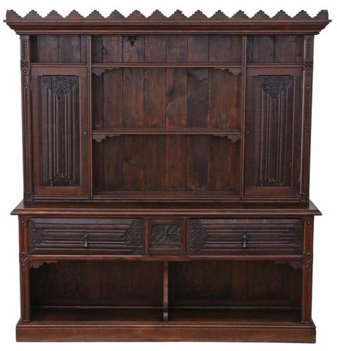 Victorian Gothic Carved Oak Sideboard Chiffonier Dresser (1 of 1)