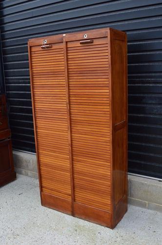 Large Double Oak Tambour Front Filing Cabinet Bookcase (1 of 1)