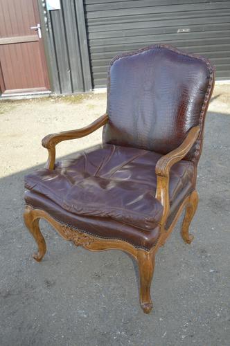 STUNNING French Leather & Crocodile Skin Louis Style Open Armchair (1 of 1)