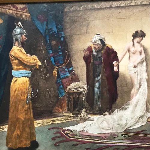 Victorian Hand-Coloured Lithograph Titled the Slave Sale After Oil Painting by Frederick Vezin (1859-1942) (1 of 5)