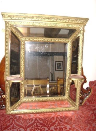 19th Century Gilt Cushion Mirror with Bracket Shelves (1 of 6) 19th Century Gilt Cushion Mirror with Bracket Shelves (1 of 6)