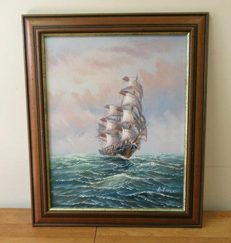 Clipper Sailing Ship Seascape Marine Oil Painting (1 of 6)