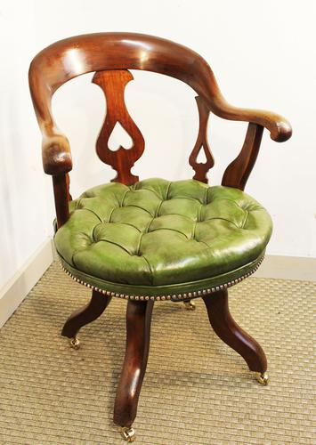 Victorian Mahogany and Leather Swivelling Desk Chair (1 of 7)