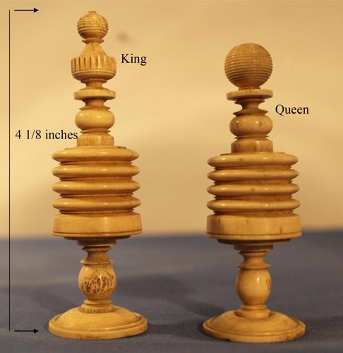 19th Century Turned Bone Chess Set Barleycorn Design (1 of 1)