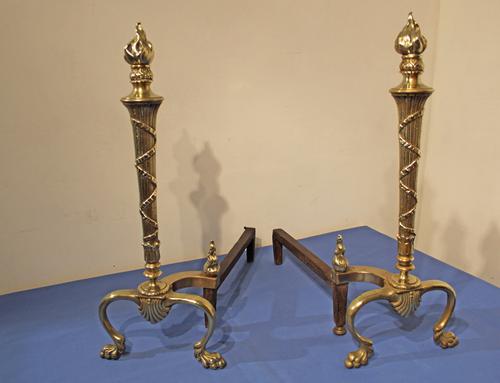 Pair of Antique Brass Fire Dogs - Olympic Torches (1 of 1)