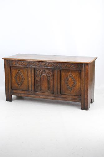 Small Carved Oak Coffer / Blanket Chest c.1920 (1 of 14)