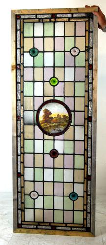 Great Pair of Painted Victorian Leaded Glass Scenic Windows c.1890 (1 of 1)