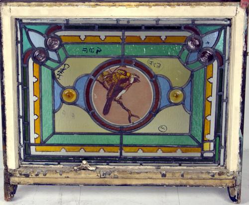 Well Painted Leaded Glass Bird Window c.1900 (1 of 1)