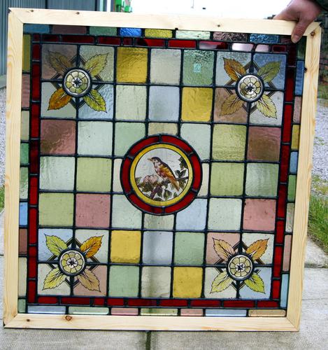 Stunning Pair of Painted Leaded Glass Bird Windows (1 of 1) Stunning Pair of Painted Leaded Glass Bird Windows (1 of 1)