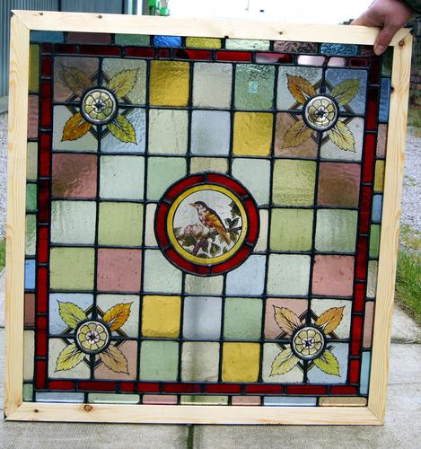 Stunning Pair of Painted Leaded Glass Bird Windows (1 of 1)