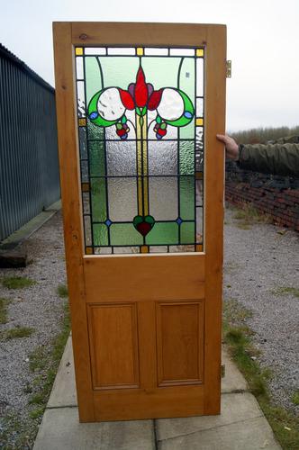 Great Leaded Glass Stripped Pine Internal Door c.1920 (1 of 1)