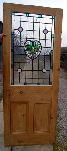 Lovely Leaded Glass Stripped Pine Internal Door c.1920 (1 of 1) Lovely Leaded Glass Stripped Pine Internal Door c.1920 (1 of 1)