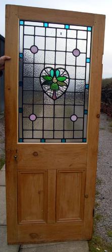 Lovely Leaded Glass Stripped Pine Internal Door c.1920 (1 of 1)