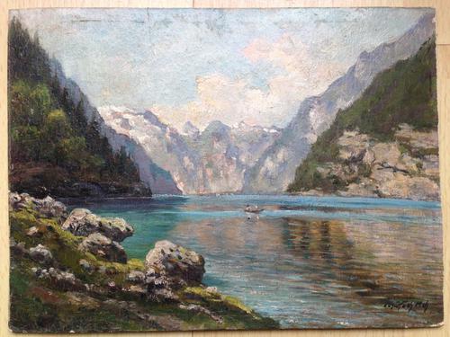 Antique Original Oil Painting Landscape'konigsee' by Listed Artist of 'Munich School' Josef Koch 1941 (1 of 4)