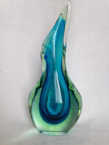 Vintage Murano Vase Iconic Look Murano Luminous Murano Teal Art Glass Silver