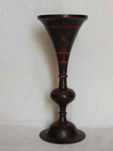 Old Anglo Indian Brass Engraved and Enamel Candle Holder/ Trumpet Vase circa 1930s (1 of 11)