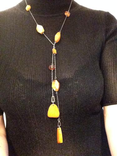 Sterling Silver Necklace with Genuine Antique Butterscotch Amber in Art Deco Style 32 Gr ( Free Shipping To Uk). (1 of 1)