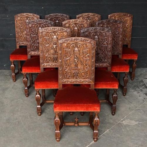 Rare Set of 10 Renaissance Walnut Dining Chairs (1 of 9)