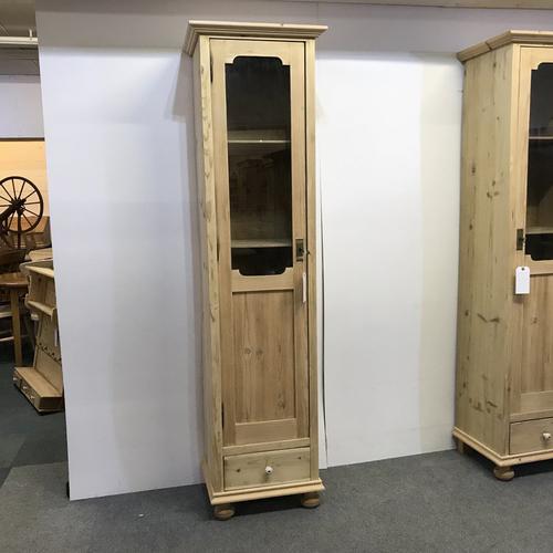 Tall & Very Narrow Pine Glazed Cupboard 'One of a Pair' b2100c