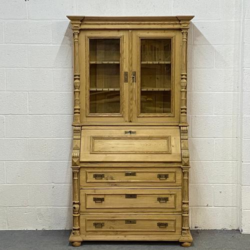 Large Partly Glazed Antique Pine Secretaire (1 of 11)