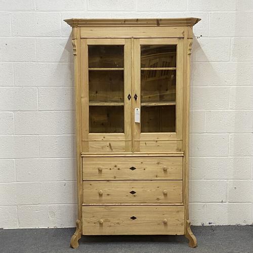 Glazed Antique Pine Cabinet with Chest of Drawers (1 of 7)