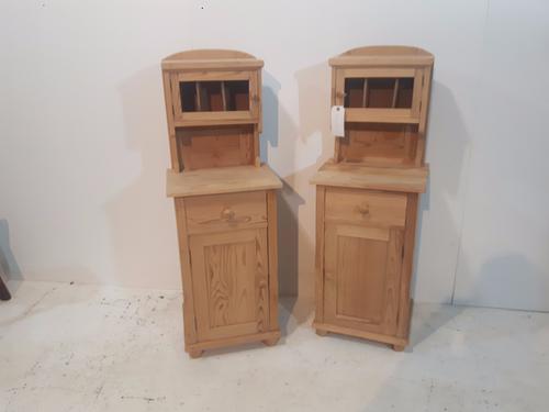 Pine Bedside Cupboards with Cubby Hole Tops c.1920 (1 of 1)