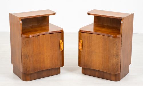 Pair of French Walnut Art Deco Bedside Cabinets (1 of 8)