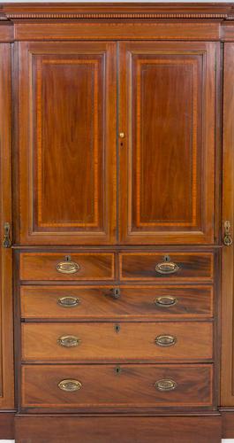 Sheraton Revival Mahogany Breakfront Wardrobe c.1880 (1 of 1)