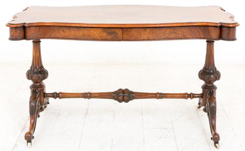 Superb Quality Burr Walnut 2 Drawer Library Table c.1860 (1 of 1)