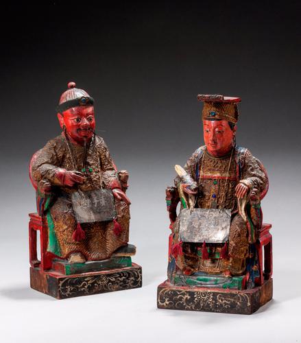 Pair of Polychrome 18th Century Seated Chinese Figures (1 of 4) Pair of Polychrome 18th Century Seated Chinese Figures (1 of 4)