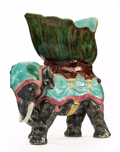 Late 19th Century Majolica Pottery Elephant Caparisoned with a Jardinière (1 of 8) Late 19th Century Majolica Pottery Elephant Caparisoned with a Jardinière (1 of 8)