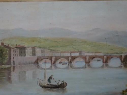 Lovely 19th Century 'Italian Lake & Vessel Landscape' Seascape Oil Painting c.1890 (1 of 6)