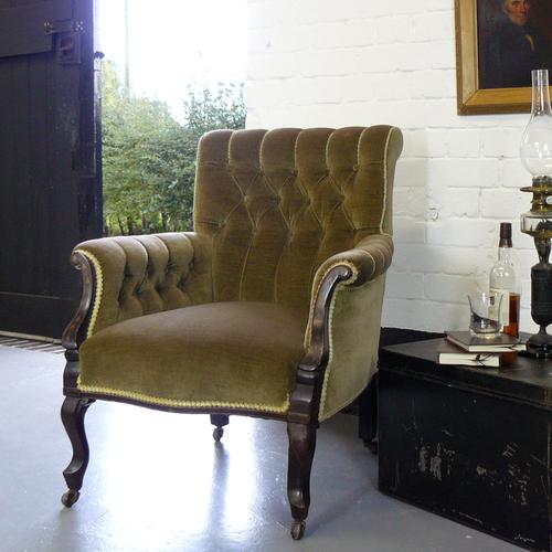 Stylish Victorian Armchair Buttoned, Roped, Scrolled Back & Inlaid Arms (1 of 1)