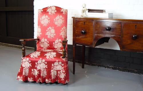 Neat Size 1920s Oak Armchair Great Red Chintzy Loose Covers (1 of 1)