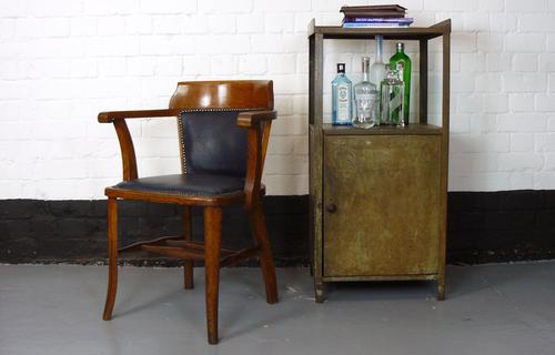 Good Vintage Golden Oak 1920 Office Desk Chair with Blue Leather (1 of 1) Good Vintage Golden Oak 1920 Office Desk Chair with Blue Leather (1 of 1)