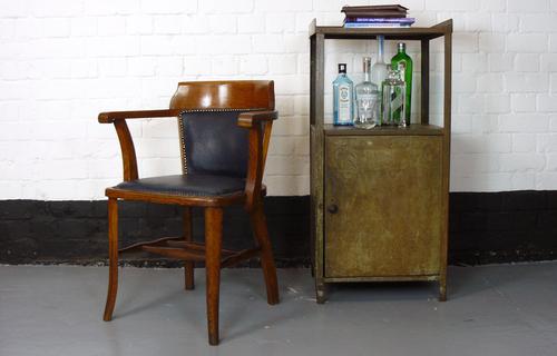 Good Vintage Golden Oak 1920 Office Desk Chair with Blue Leather (1 of 1)