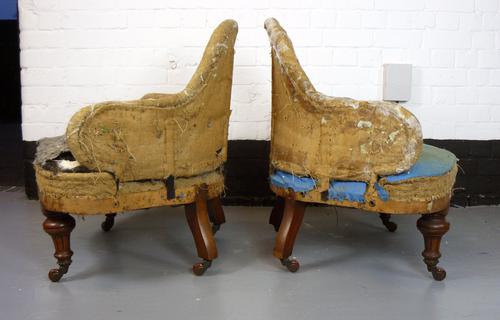 Pair of Victorian Walnut Conversation Armchairs Ready for Re-Upholstery (1 of 1)