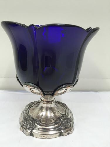 Antique Bristol Blue Glass Vase on Silver Plated Stand c.1821 (1 of 1) Antique Bristol Blue Glass Vase on Silver Plated Stand c.1821 (1 of 1)