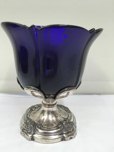 Antique Bristol Blue Glass Vase on Silver Plated Stand c.1821 (1 of 1)