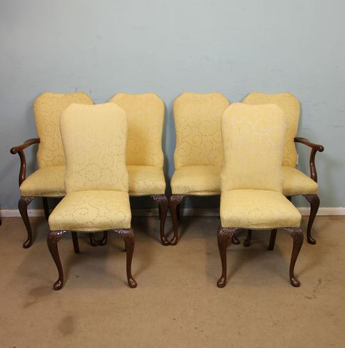 Set of Six Antique Queen Anne Style Walnut Dining Chairs (1 of 1)