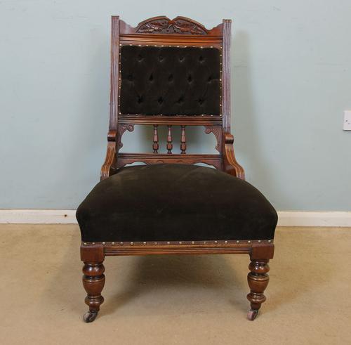 Antique Button Back Ladies Chair, Victorian Walnut Nursing Chair (1 of 1)