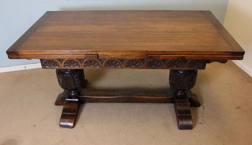 Large Oak Refectory Draw Leaf Farmhouse Dining Table C.1920 (1 of 1)