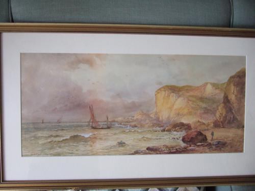 William Henry Earp Watercolour of a Coastal Landscape with Sandstone Cliffs (1 of 5)