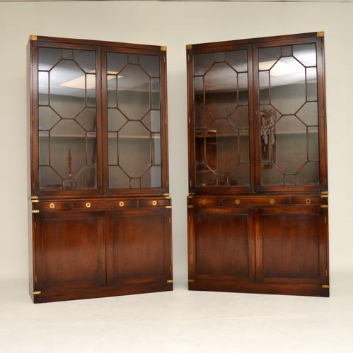 Pair of Antique Military Campaign Style Mahogany Bookcase (1 of 10)