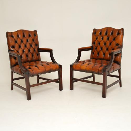 Pair of Leather & Mahogany Gainsborough Armchairs (1 of 8)