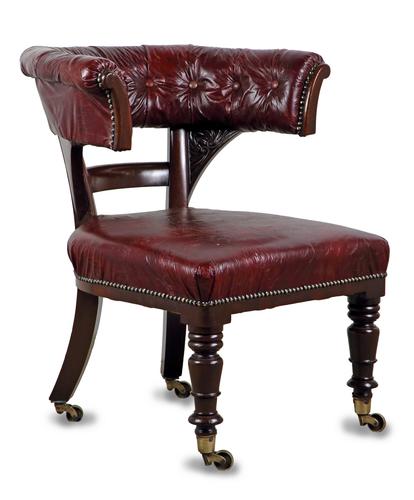 Mahogany & Leather Upholstered ‘horseshoe’ Desk Chair / Library Chair c.1850 (1 of 1)