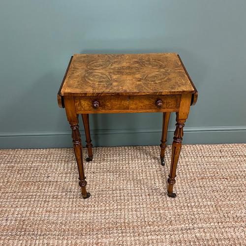 Remarkable Figured Walnut Small Drop Leaf Antique Victorian Side Table / Sofa Table (1 of 9)