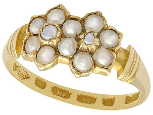 Pearl & Diamond, 18ct Yellow Gold Dress Ring - Antique 1871 (1 of 9) Pearl & Diamond, 18ct Yellow Gold Dress Ring - Antique 1871 (1 of 9)