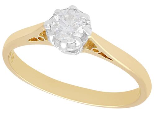 0.38ct Diamond & 18ct Yellow Gold, Platinum Set Solitaire Ring - Vintage c.1950 (1 of 9) 0.38ct Diamond & 18ct Yellow Gold, Platinum Set Solitaire Ring - Vintage c.1950 (1 of 9)