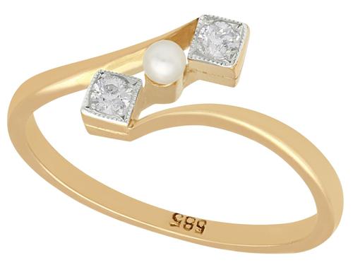 Seed Pearl & Diamond, 14ct Yellow Gold Twist Ring - Antique cc.1900 (1 of 9) Seed Pearl & Diamond, 14ct Yellow Gold Twist Ring - Antique cc.1900 (1 of 9)